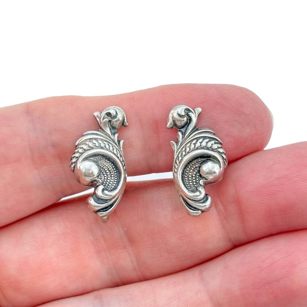 Vintage Sterling Silver 925 Ornate Scroll Screwback Earrings